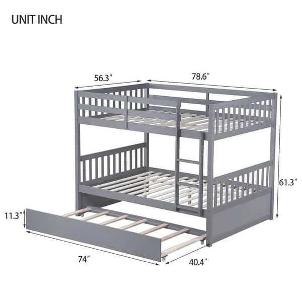 Rubber Wood 2 In 1 Full Over Full Bunk Bed with Twin Size Trundle,Convertible to 2 Full Size Beds