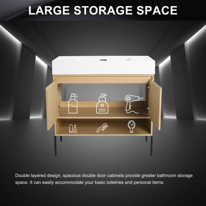 47-Inch Resin Bathroom Vanity with Multi-Layer Solid Wood Frame, Stylish Tripod Design