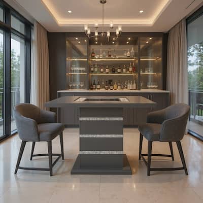 HomeRoots 47" Dark Gray Silver And Black Glass Faux Crystal And Wood Square Bar Table - 47.00 in. x 36.00 in. x 47.00 in.
