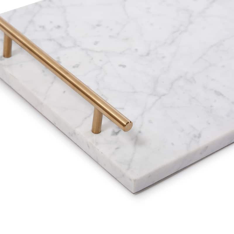 Allan Andrews White Marble Tray with Brushed Brass Handles