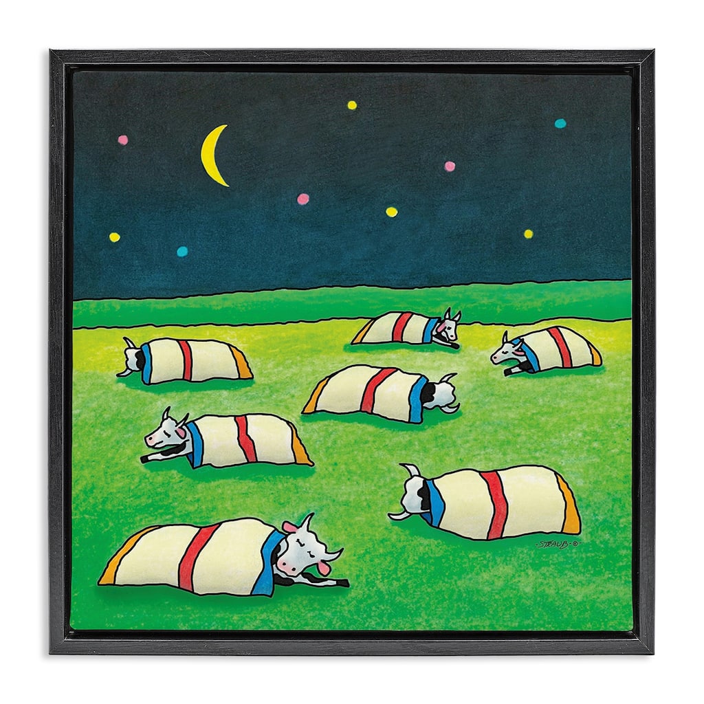 Stupell Pasture Cows Bedtime Framed Floater Canvas Wall Art Design By Roger Straub