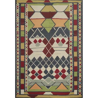 Hand Woven Oriental 100% Wool Carpet Southwestern Tribal Multi-Colored Kilim Area Rug - 13' 3'' X 10' 1''