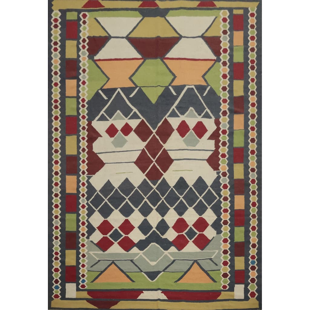 Hand Woven Oriental 100% Wool Carpet Southwestern Tribal Multi-Colored Kilim Area Rug - 13' 3'' X 10' 1''