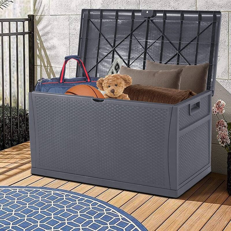 SUNCROWN 120 Gallon Deck Box Outdoor Resin Wicker Storage Container
