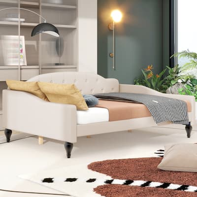 Modern Style Full Size Upholstered Tufted Wood Daybed with Multifunctional Design