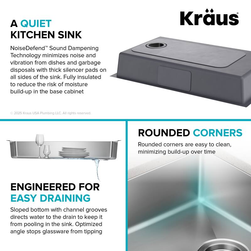 KRAUS Fairlane Undermount 18 Gauge Stainless Steel Kitchen Sink