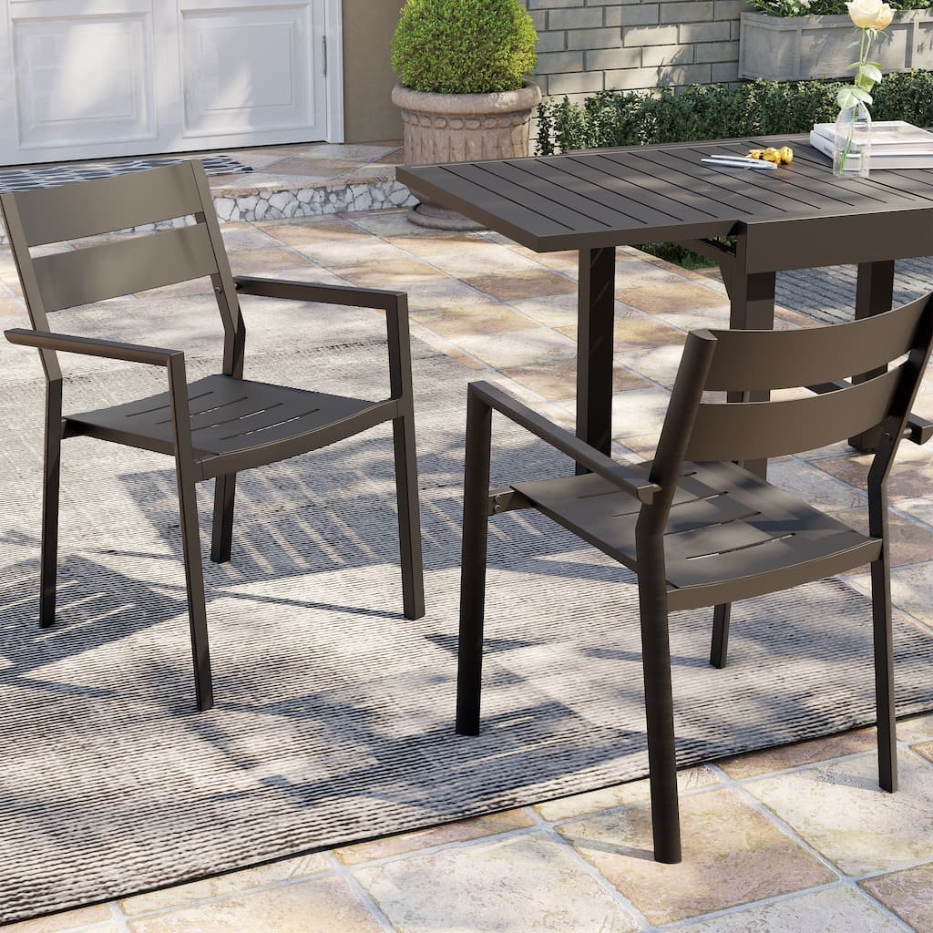 Outdoor Patio Dining Chairs Set Aluminum Stackable Armchair - N/A