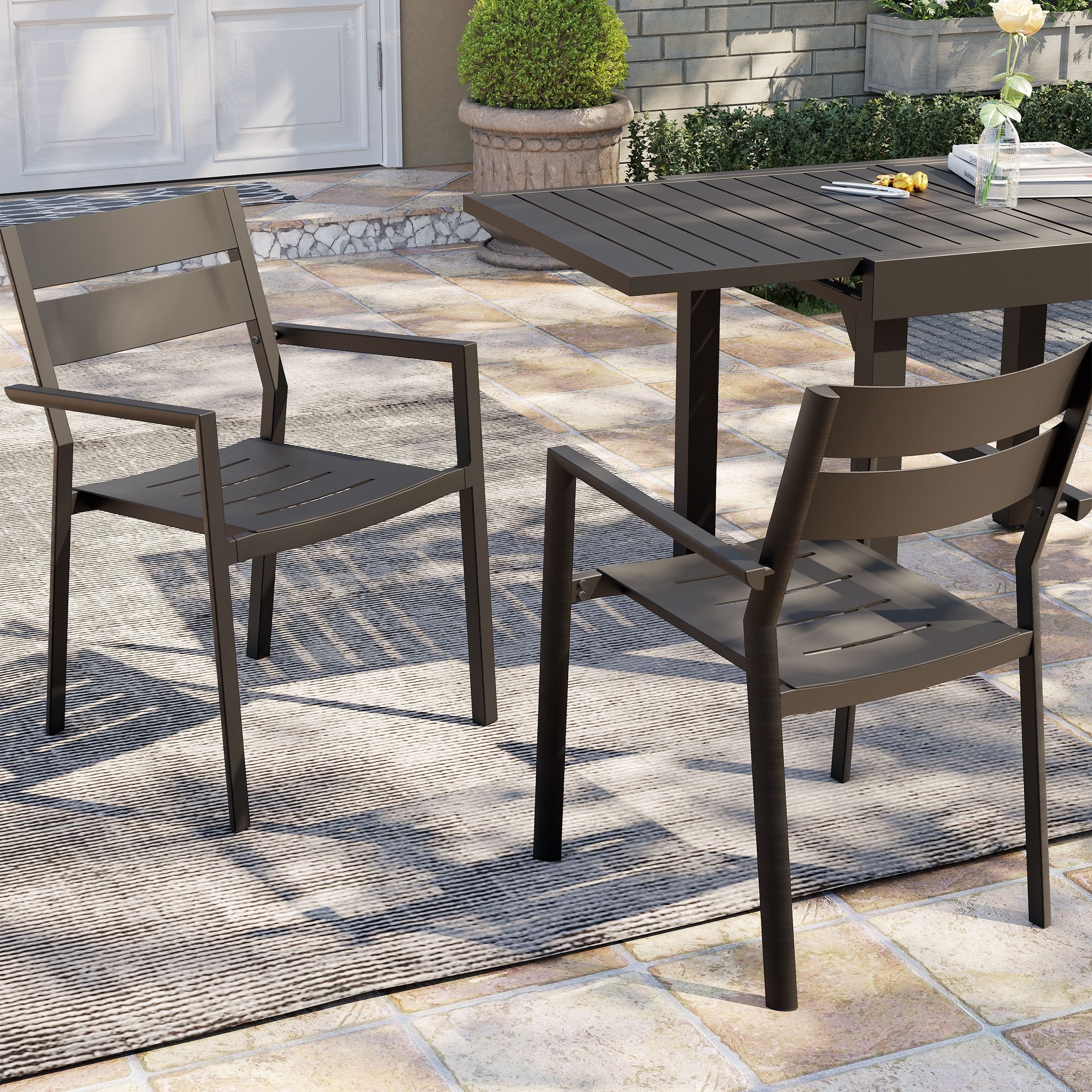 Outdoor Patio Dining Chairs Set Aluminum Stackable Armchair - N/A