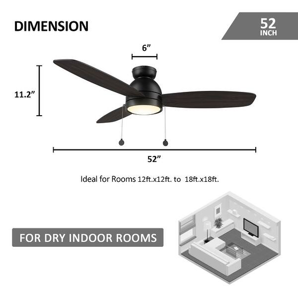 Reed Fans Reed 52-inch Indoor Ceiling Fan with Pull Chain,Dimmable LED Light Kit ...