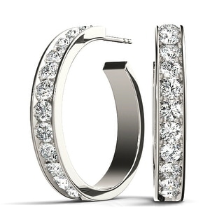 2 Ct Round Cut Diamond Two Tone Channel Set Hoop Earrings 14K Yellow Gold Over