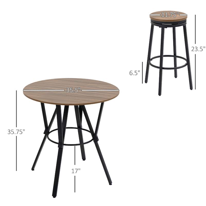 5-Piece Bar Table and Chairs Set with Swivel Seat, Industrial Round Dining Table & 4 Stools for Pub, Kitchen, Light Brown