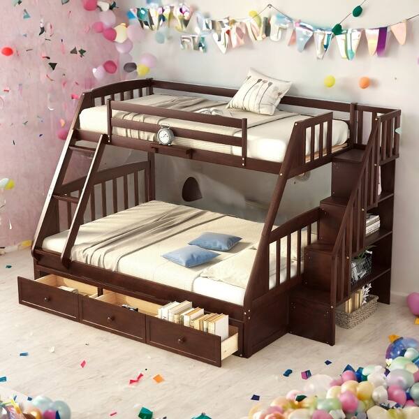 slide 2 of 13, Twin-Over-Full Bunk Bed with Drawers,Ladder and Storage Staircase,White White