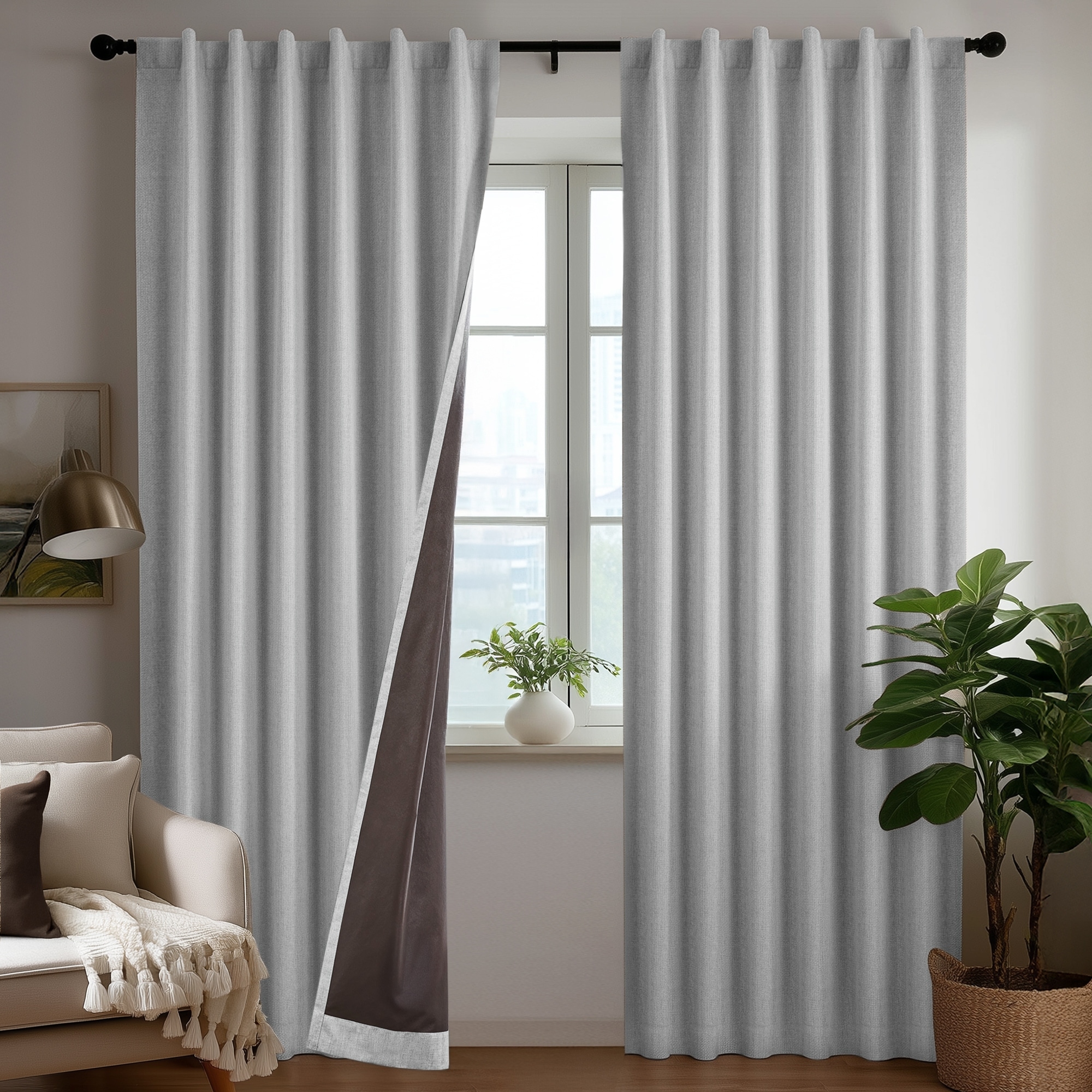 Deconovo Fine Faux Linen Total Blackout Curtain (2 Panel)