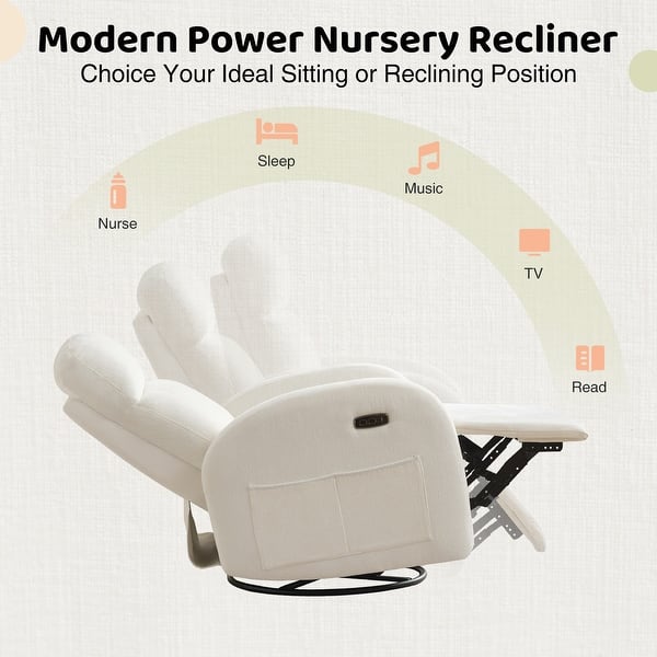 dimension image slide 0 of 12, Power Swivel Rocker Glider Nursery Recliner with USB Port
