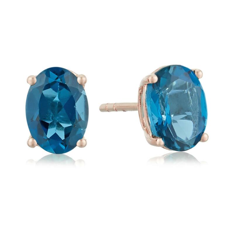 10K Rose Gold 7x5mm Oval in Genuine Gemstone stud Earrings, Friction Back