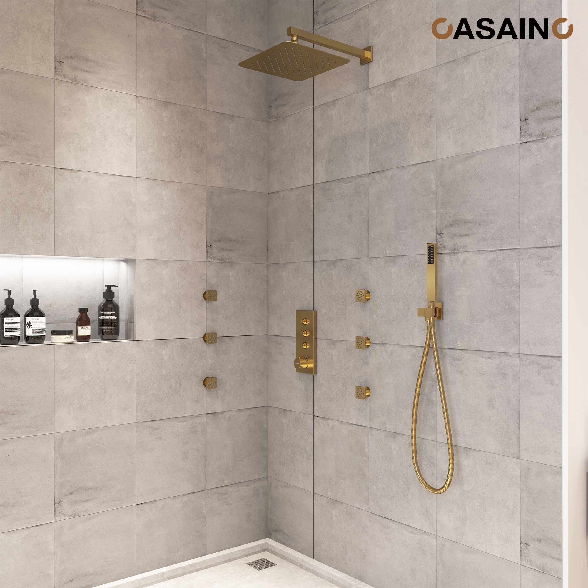 Luxury Thermostatic Shower System 1-Spray Patterns Wall Mount