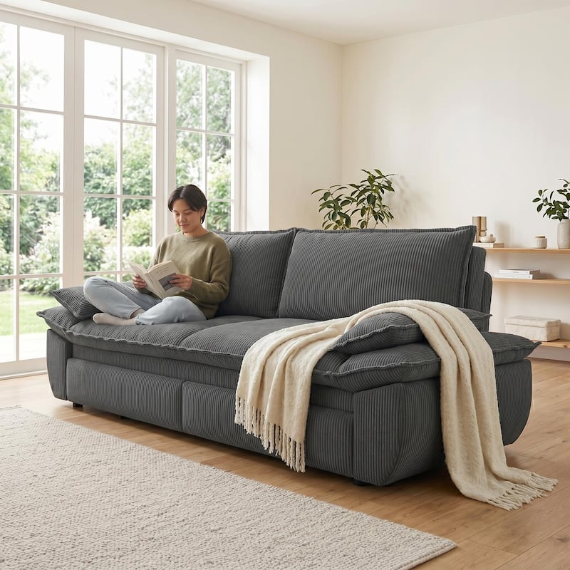 Homy Casa 73.2''/94.5" Queen/King Pull Out Sofa Bed, 3-in-1 Corduroy/Velvet Sleeper Couch