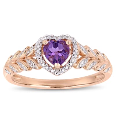Miadora 10k Rose Gold Amethyst and Diamond Accent Heart Halo Engagement Ring