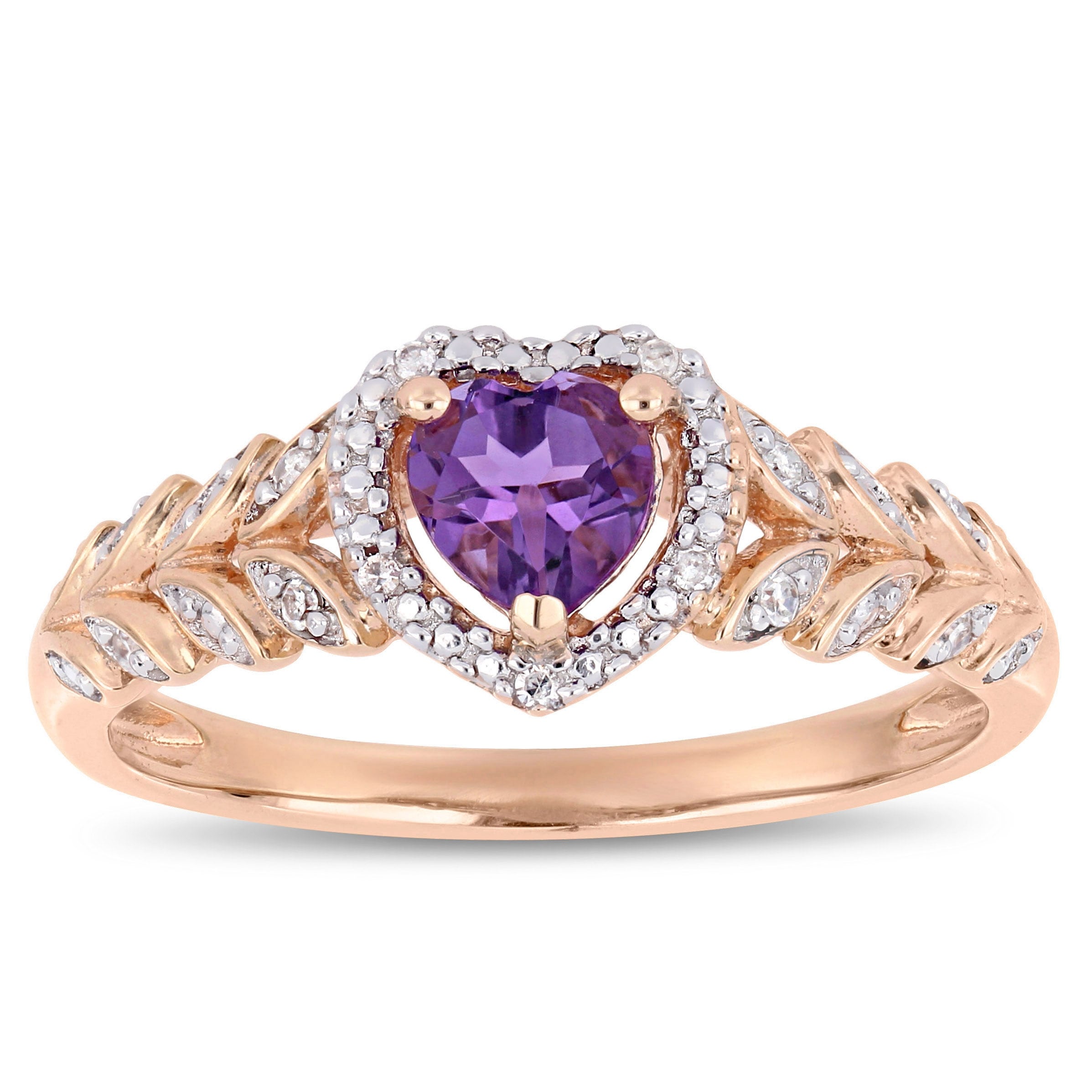 Miadora 10k Rose Gold Amethyst and Diamond Accent Heart Halo Engagement Ring