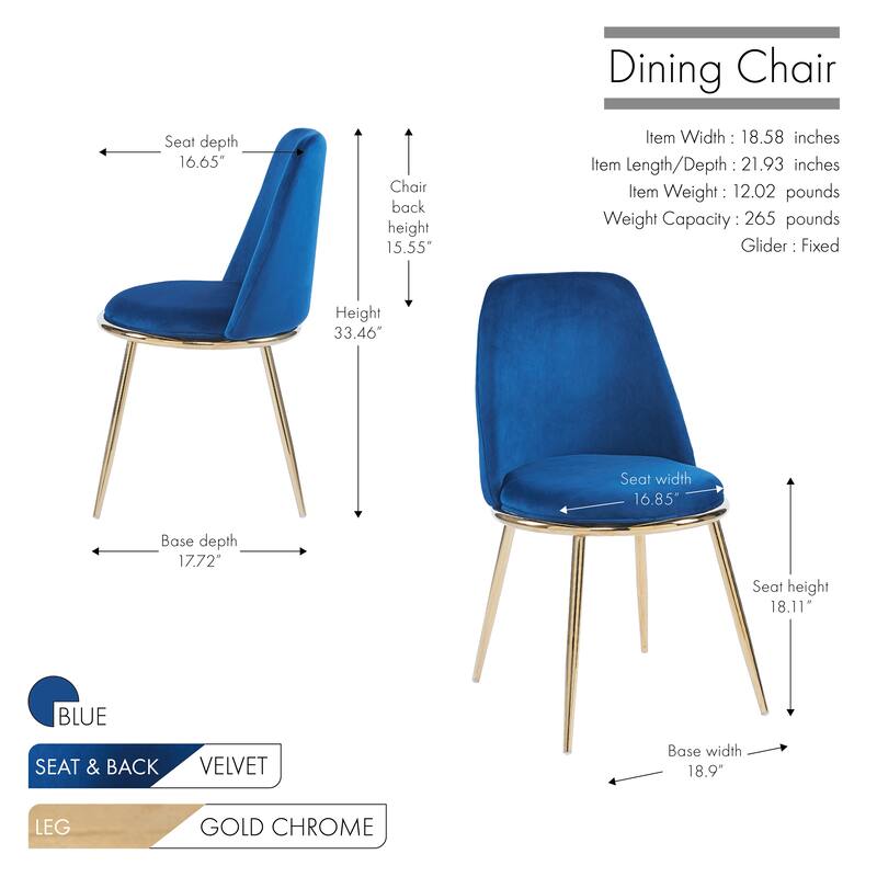 Porthos Home Dani Dining Chairs Set of 2, Velvet Upholstery, Gold Legs