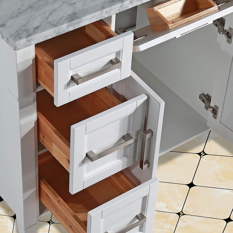 Vanity Art 60-Inch Single Sink Bathroom Vanity Set Carrara Marble Stone Top 7 Drawers 1 Shelf Undermount Sink with Free Mirror