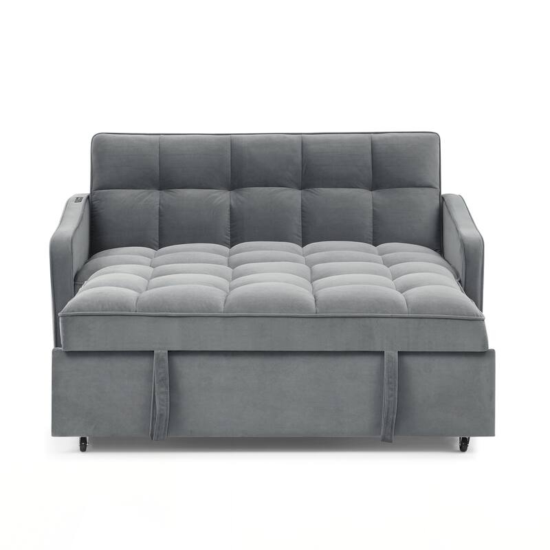 Loveseats Sofa Bed with Pull-out Bed,Adjsutable Back and Two Arm Pocket