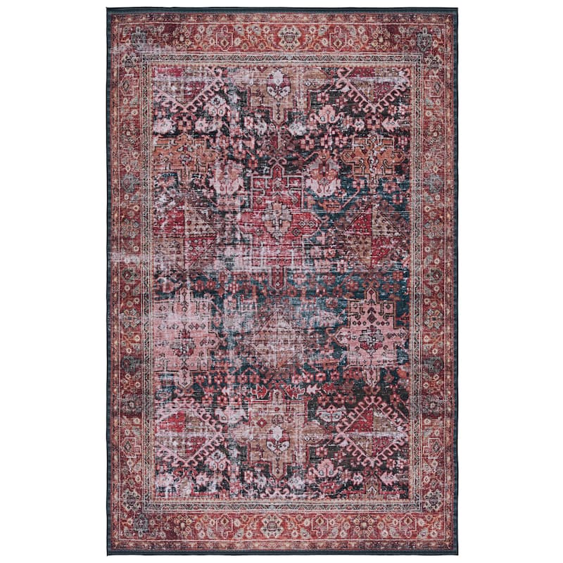 SAFAVIEH Tucson Machine Washable Slip Resistant Gena Oriental Rug - 5' x 8' - Rust/Green