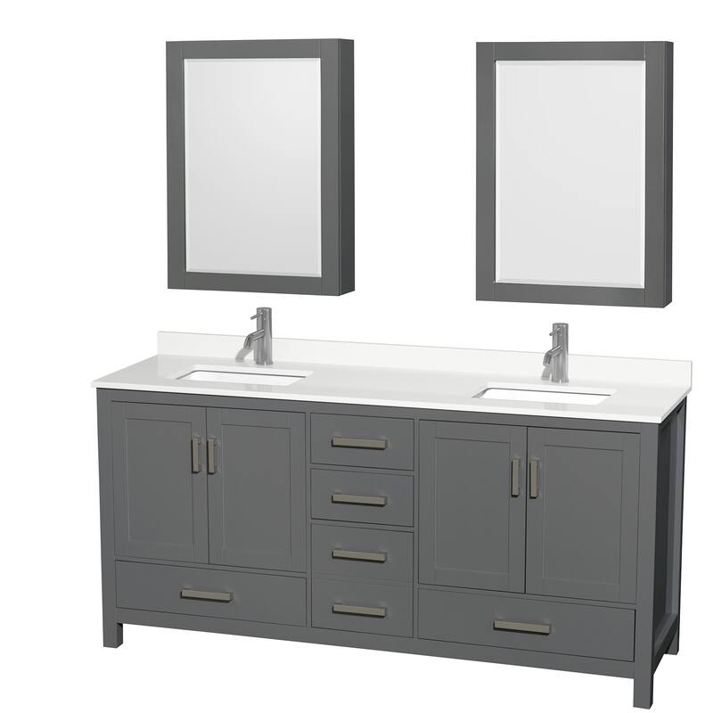 Wyndham Collection WCS141472D-QTZ-UNSMED Sheffield 72" Free Standing - Dark Gray / White Quartz Top / Brushed Chrome