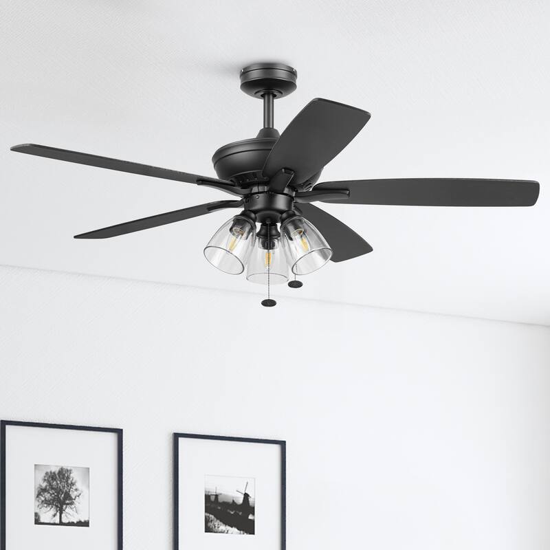 Prominence Home 52" Glenmont Indoor Matte Black Ceiling Fan with Light & Pull Chain - 52 Inches - 52 Inches - Matte Black - Pull Chain
