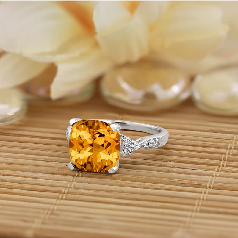 Auriya 1 1/5ct Fancy Cushion Citrine and Diamond Engagement Ring 1/4cttw 14k Gold