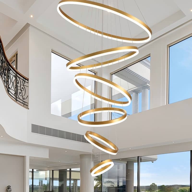 6 Ring Large Chandelier Light Fixture Modern LED Chandlier for High Ceiling