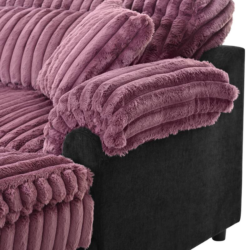 Modern Oversized Chaise Lounge Sofa for Living Room, 65.25" Cloud Sleeper Sofa Plush Faux Fur Sofa Couch with 2 Pillows