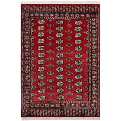 Tribal Bokhara Mathew Red Beige Hand Knotted Rug - 4'3'' x 6'6''