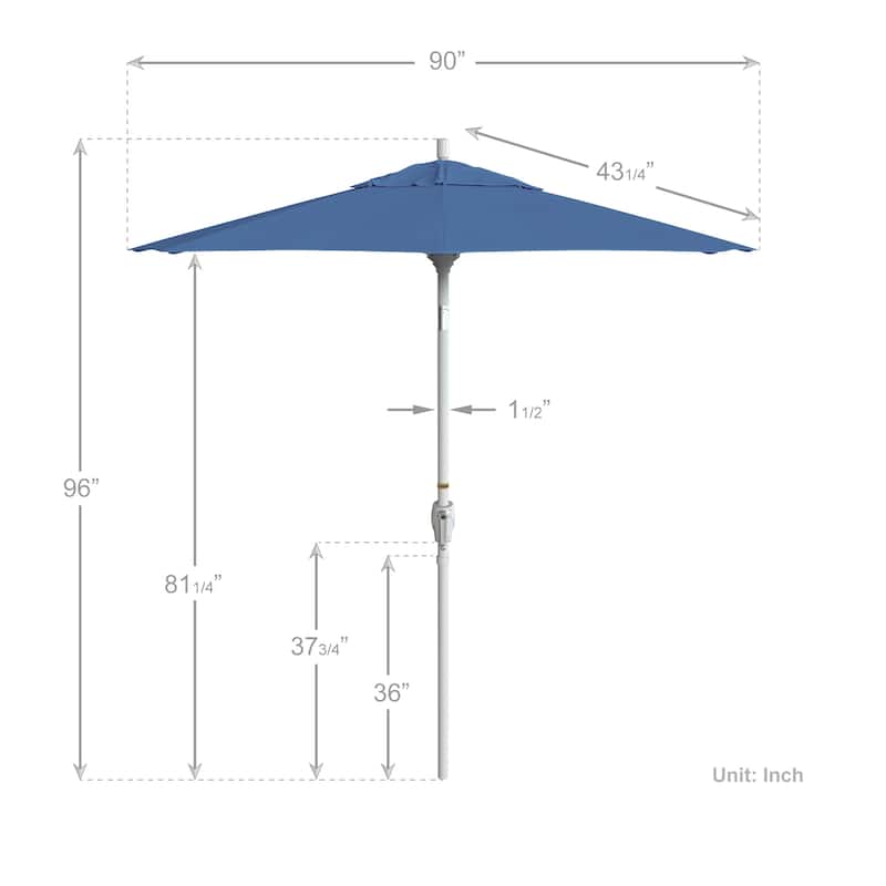 California Umbrella 7.5' Round Crank Lift Push Button Tilt White Aluminum Patio Umbrella with Olefin Royal Blue Fabric