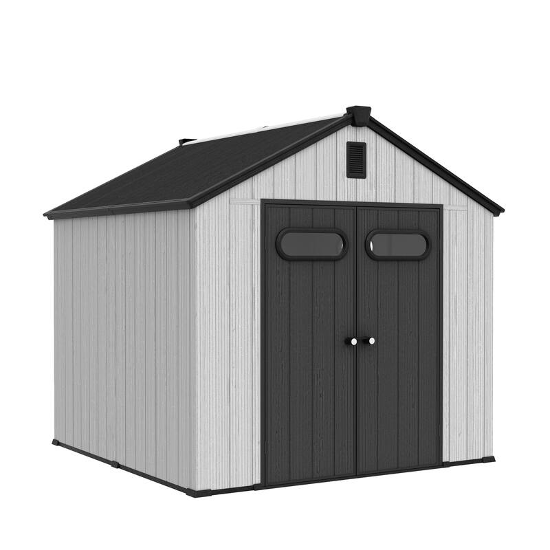 All-Weather Waterproof Lockable Door Resin Outdoor Storage Shed with Window Vent Floor for Patio Furniture and Tools - LigthGrey
