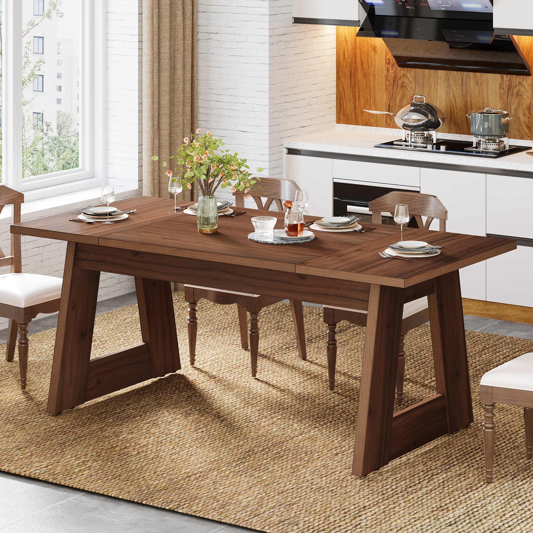 DINING TABLE | RECT TOP 27@りん 63-Inch Rectangular Dining Table Kitchen Table for Dining Room