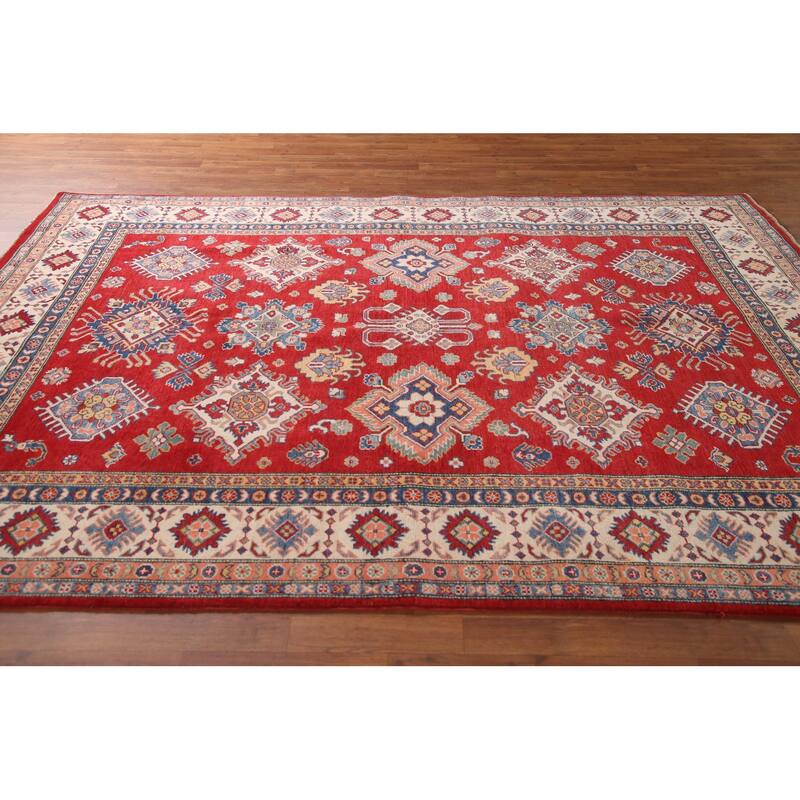 Red Traditional Kazak Area Rug Hand-Knotted Wool Carpet - 6'9" x 9'7"