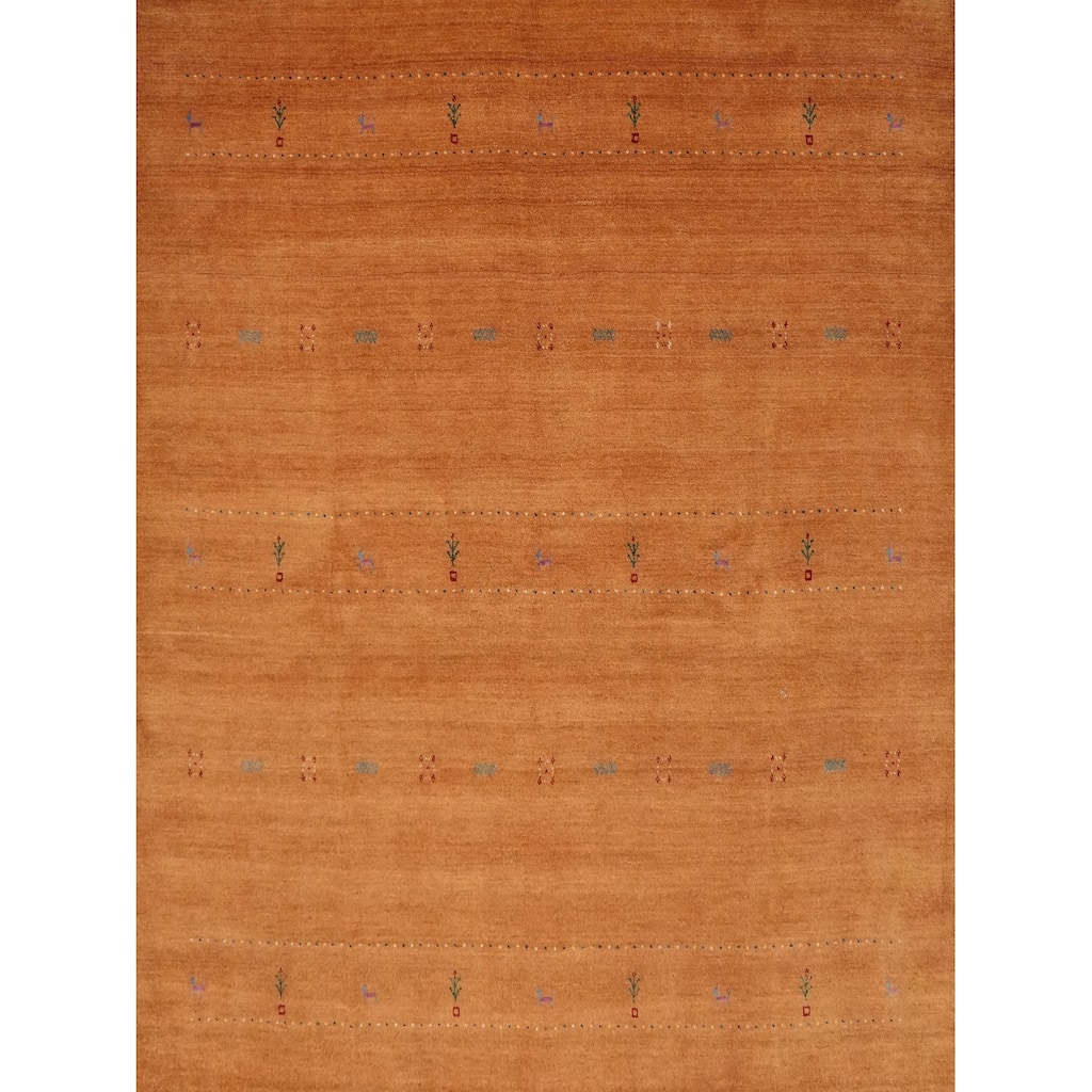 Hand Knotted Oriental 100% Wool Carpet Tribal Animal Pictorial Oranges & Rust Gabbeh Area Rug - 8' 0'' X 8' 2''