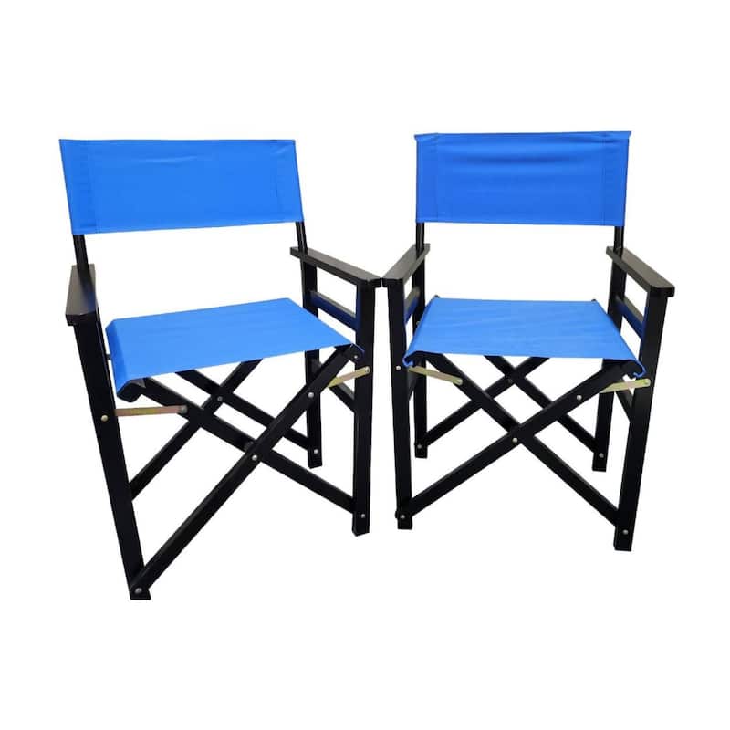 Black Canvas Director's Chair with Foldable Design - Blue