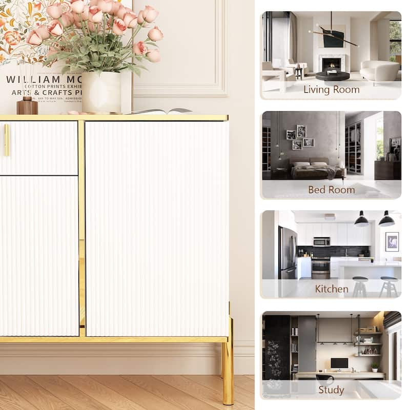 Timechee 4 Doors Kitchen Sideboard 2 Top Drawers Accent Storage Cabinet