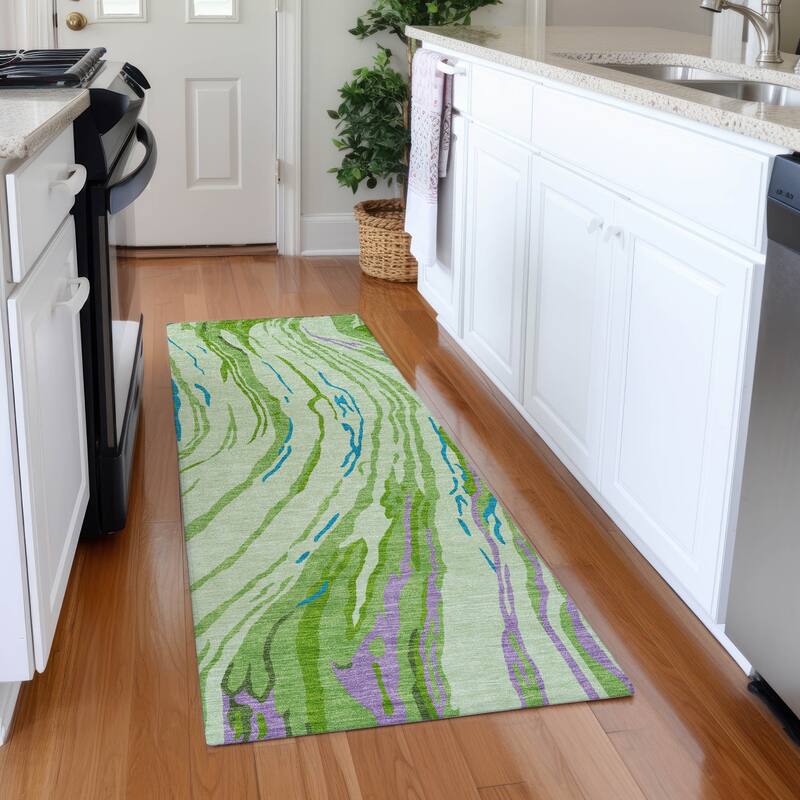 Premium Washable Super Soft Abstract Contemporary Mayfield Rug - Green - 2'3" x 7'6"
