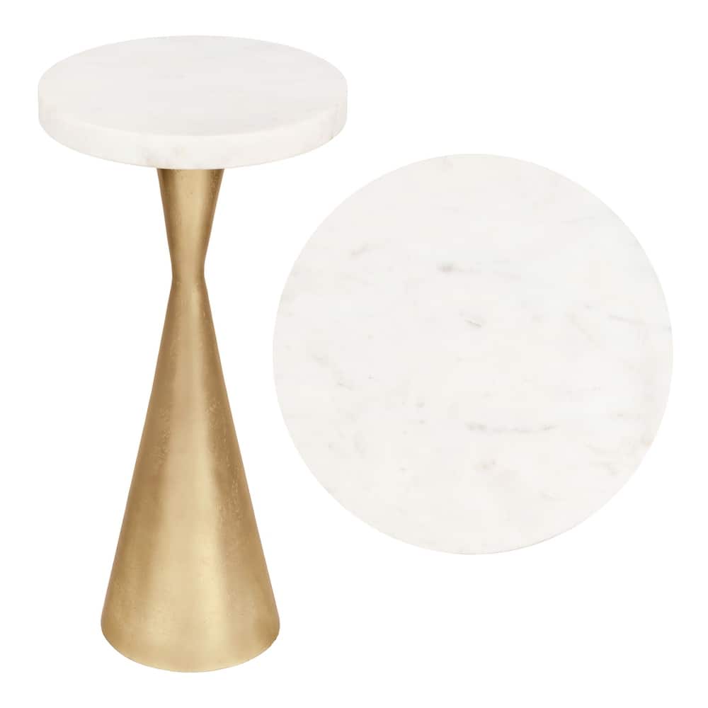 Ziggy 22" Contemporary Metal Drink & End Table w/ White Marble & Cone Base, By JONATHAN Y