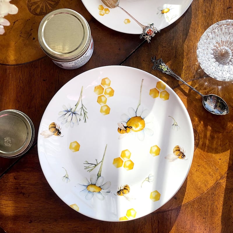 STP Goods 8" Honey Bee Bone China Dessert Plate Set of 2