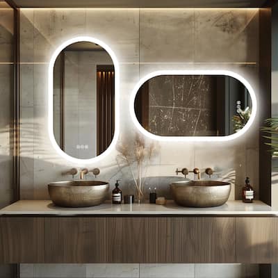 LED Bathroom Mirror with Lights Oval Vanity Backlit Frameless Anti-Fog