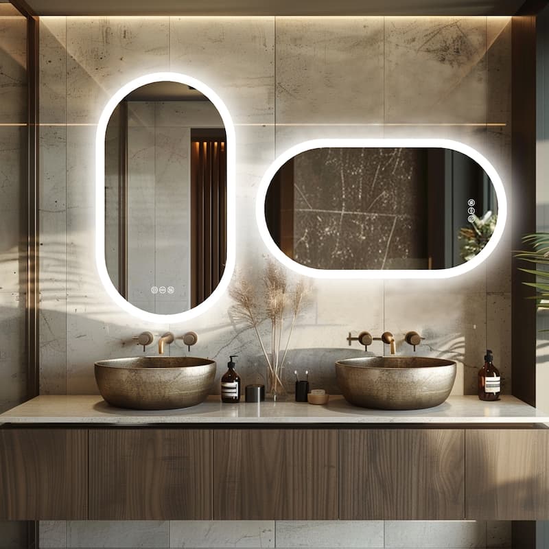 Wall Mounted Frameless Oval Track LED Bathroom Mirror Touch Sensor