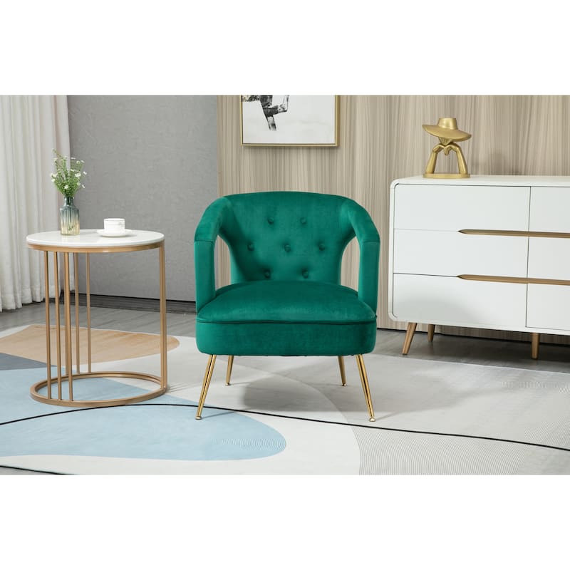 Velvet Upholstered Tufted Livng Room Leisure Chair With Golden feet