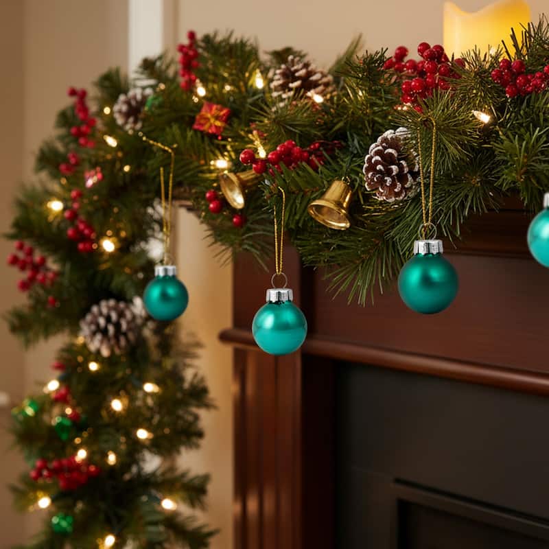 2-Finish Mini Christmas Glass Ball Ornaments - 1" (25mm) - Teal Green - 24ct