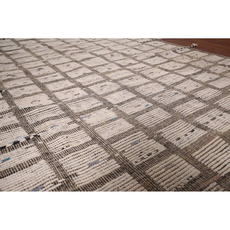 All-Over Striped Moroccan Area Rug Handmade Wool Carpet - 6'1"x 10'0"