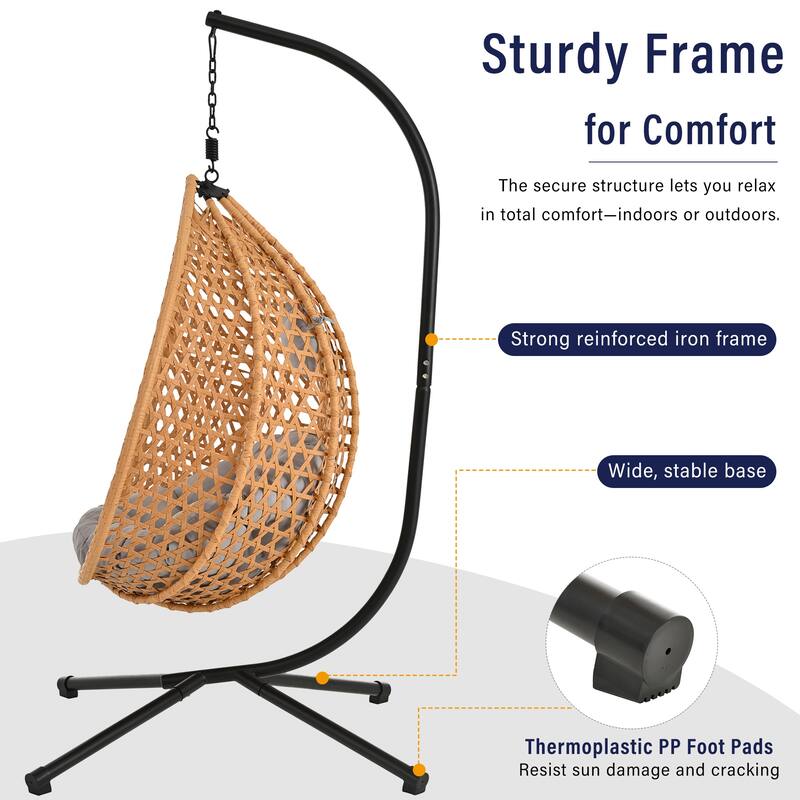 Sturdy Hammock Chair with Stand,Durable Hanging Egg Chair with Rattan Weaving,Comfortable chairs with Soft Removable Cushion