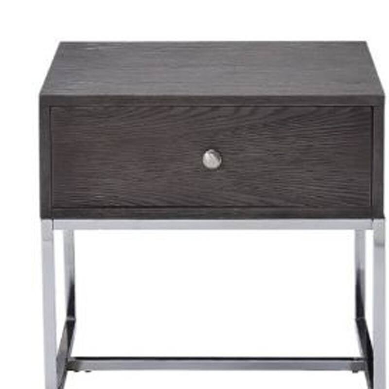 HomeRoots 22" Chrome And Gray Oak Manufactured Wood Rectangular End Table With Drawer - 22' X '22' X '20